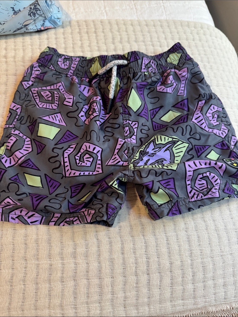 MAUI Kids Swim Shorts - Purple & Lime Geometric Print